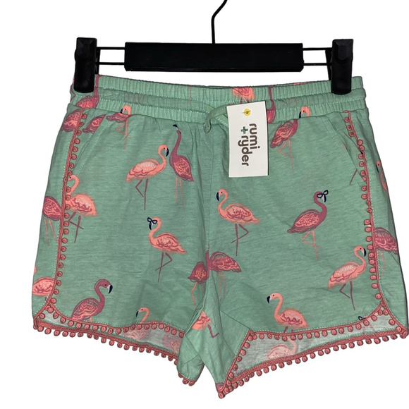Rumi + Ryder Other - Girls Rumi + Ryder Shorts Size M Green Flamingo Print NWT
